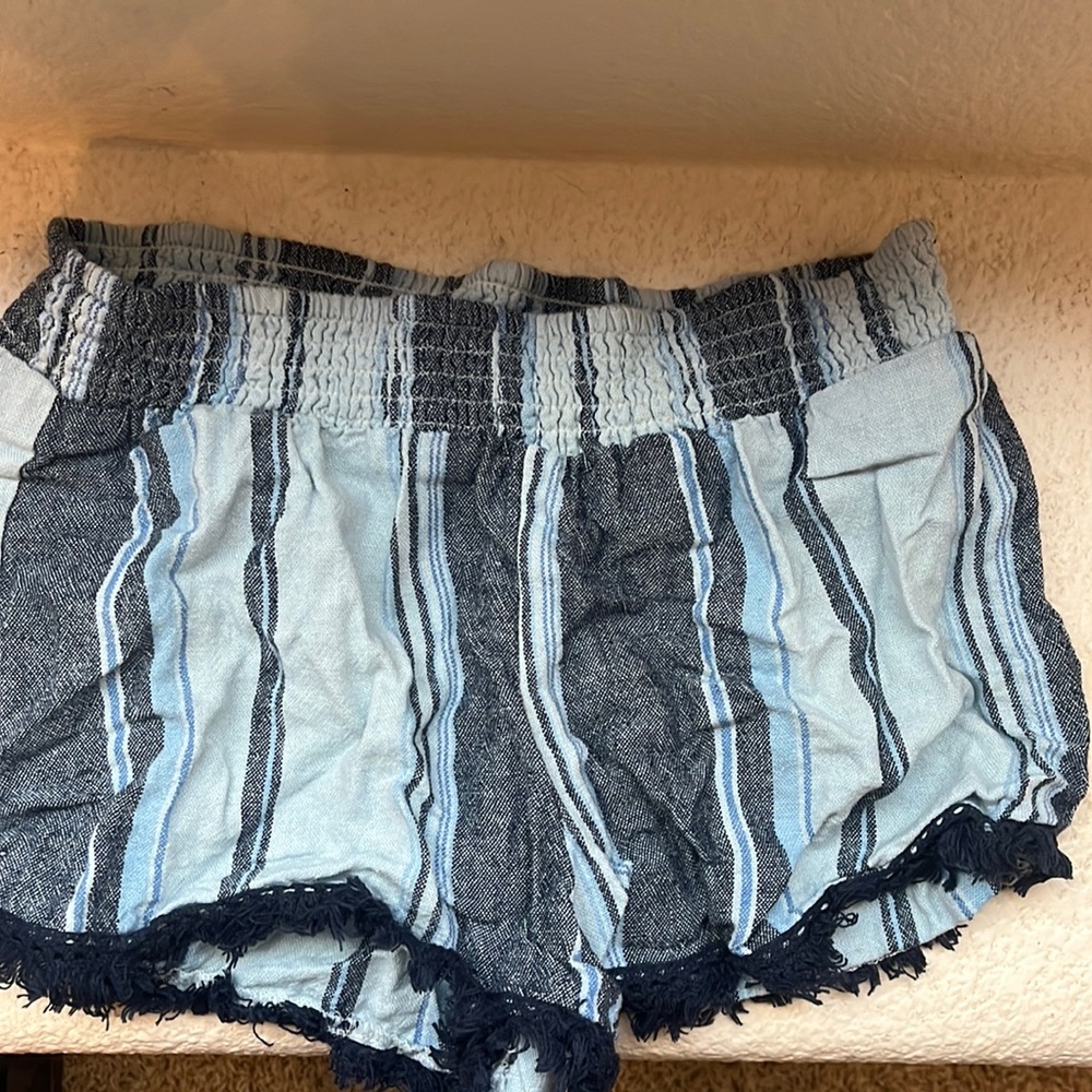 Multi colored striped shorts, blue light blue navy blue